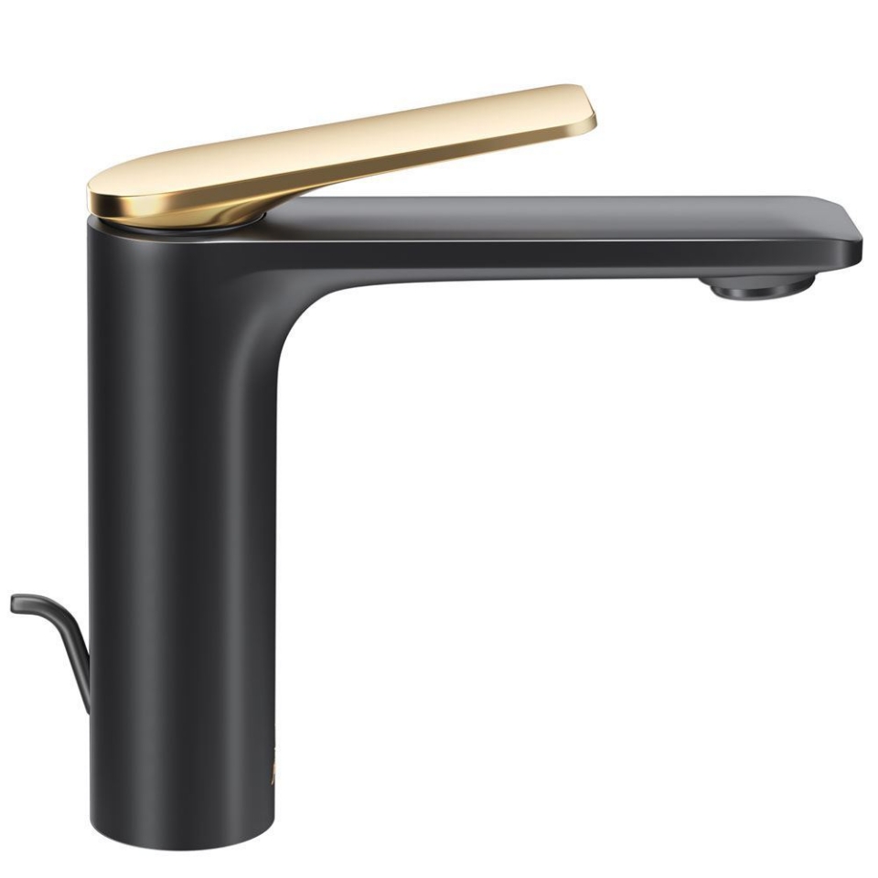 Picture of Single Lever Extended Basin Mixer with Popup Waste - Lever: Gold Matt PVD | Body: Black Matt