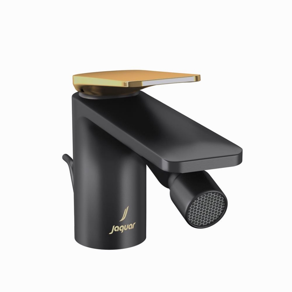 Picture of Single Lever Bidet Mixer with Popup Waste - Lever: Gold Matt PVD | Body: Black Matt