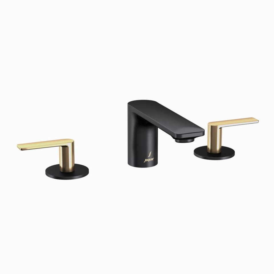 Picture of 3-Hole Basin Mixer - Lever: Gold Matt PVD | Body: Black Matt