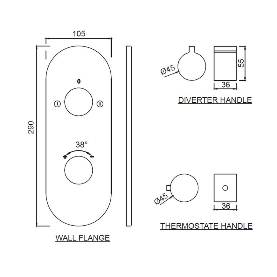 Picture of Aquamax exposed part kit of thermostatic shower mixer with 2-way diverter 